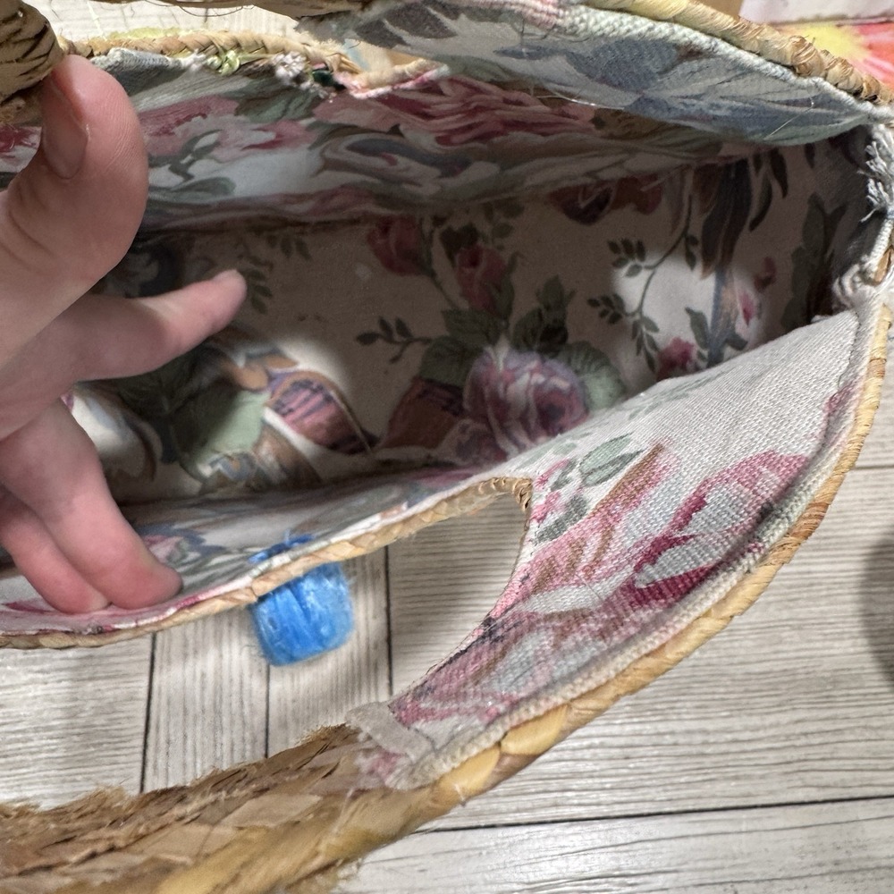2 Vintage Woven Nassau Bahamas Straw Wicker Hobo Lined Tote Bag Flowers - Picture 4 of 15